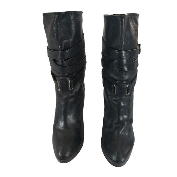 FRYE! "MARLOW" BLACK GENUINE LEATHER QUAD WRAPPED/BUCKLE ANKLE BOOTS! SZ 8.5M - Picture 4 of 12